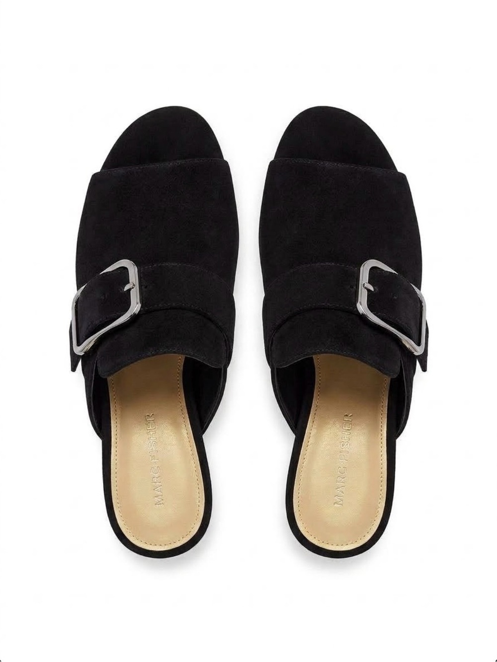 Marc Fisher Rima‎ Suede Buckle Peep Toe Slide Mules (7.5)